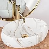 ECOLAM Aufsatzwaschbecken Lava Linda 48 x 34 cm Glamour matt Handwaschtisch Waschbecken Waschschale Marmor-Effekt Steinimitation oval