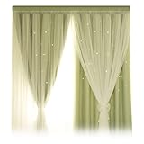 AQ899 Sheer Curtain Tulle Window Transparent Voile Drape 1 Panel Precision Thickened Star Curtain Hollowed Out Star Shade Curtain Double Screen Drapes for Bedroom Living Room 200cmx100cm