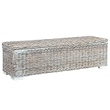 homiuse 120x35x35 cm Aufbewahrungsbox Sitzbank Sitzhocker Hocker Bank Aufbewarhungsbank Sitztruhen Ablagebank Deko Wohnzimmer Natürliches Kubu-Rattan Massives Mangoholz Weiß