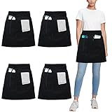 4 Stück Vorbinder Schürze, Schwarz Küchenschürze mit 3 Taschen, Kurz Koch Schürzen, Kellnerschürze Grillschürze Baristaschürze Taillenschürze für Herren Damen (Baumwolle Polyester)