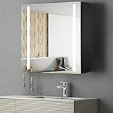 SUCIKORIO Spiegelschrank Bad mit Beleuchtung, 3000K-6000K Dimmbar Beschlagfrei Schwarz Badezimmer Spiegelschrank aus Aluminiumlegierung Badezimmerspiegel 66x61x13cm mit 2 verstellbaren Trennwänden