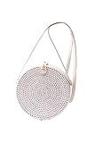 Ulisty Damen Rund Handgefertigt Rattan Tasche Kreis Handgewebt Stroh Tasche Korb Sommer-Strandtasche Schultertasche Umhängetasche Weiß