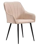VENESSIMA Fresia (Beige), 1x Esszimmerstuhl, Küchenstuhl mit Metallbeinen, Wohnzimmerstuhl aus Samt, bequemer Polsterstuhl, Design Stuhl, Sessel mit Armlehne, ergonomischer Büro Möbel