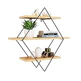 Wandregal, schwebendes Regal, schwebende Regale, dekoratives Wandregal, Eisen und Holz, unsichtbare Montage, 3 Ebenen (Größe: 100 cm)