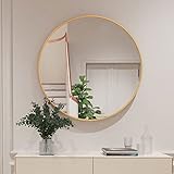 Koonmi 50cm Runder Spiegel Gold Wandspiegel mit Gebürstetem Metallrahmen für Bad, Waschtisch, Wohnzimmer, Schlafzimmer, Eingang Wanddekoration