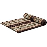 livasia Rollmatte Rollmatratze L breit bequem, Gästebett Gästematratze 1 Person, Reisebett Kofferraum outdoor, Thaimatte Kapok Garten Balkon handgefertigt 200x110x4,5cm (Braun)