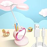 Wofifly Kinder Schreibtischlampe für Mädchen, LED Tischlampe Dimmbare Nachttischlampe mit Touchsensor, Augenfreundlich Leselampe mit Stifthalter, USB Wiederaufladbare, Warmes und weißes Licht, Rosa