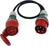 RoadEu CEE Adapter 16A auf 32A - Starkstrom Adapter 16A Stecker auf 32A Kupplung - 5x2 5mm Gummi Starkstromkabel 0,5 Meter - CEE Verlängerungskabel 0,5m