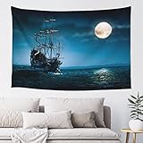 IUBBKI 102 cm x 152 cm Piratenschiff-bedruckter Wandteppich, stilvoll, langlebig, Wandbehang, groß, ästhetischer Wandteppich für Schlafzimmer, Wohnzimmer, Wohnheim-Dekor