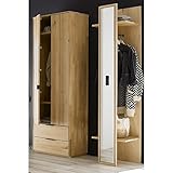 Lomadox Massivholz Garderoben Set Eiche, Bianco geölt, B/H/T: ca. 140/198/40 cm