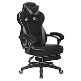 WOLTU Gaming Stuhl, höhenverstellbar Ergonomischer PC-Stuhl Schwarz+Grau Stoff Sportsitz mit Kopfstütze, Lendenkissen und Fußstütze Racing Stil BS83gr