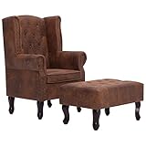 vidaXL Chesterfield Sessel mit Fußhocker Relaxsessel Polstersessel Fernsehsessel Lehnstuhl Lehnsessel Loungesessel Hocker Braun Wildleder-Optik