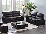 Vente-unique Couchgarnitur Leder 3+2 - Büffelleder - Schwarz - Mimas