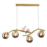ZYMEN G9-Vogel-Kronleuchter, Vintage-Stil, kreative Pendelleuchte, Milchglas-Kugel-Anhänger-Leuchte für Schlafzimmer, Esszimmer, goldene Galvanik-Rußglas-Abdeckung Commemoration Day
