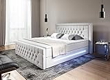Boxspringbett 180x200 Manchester Bettkasten LED Chesterfield Kopf-Fußteil (Kunstleder, Grau)