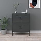 JUNZAI Lagerschrank, Beistellschrank, Sideboard, Schlafzimmer Kommode, Wohnzimmer Möbel, Schrank Schlafzimmer, Anthrazit 80x35x101,5 cm Stahl