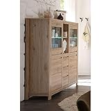 Möbel Akut Highboard Buffetschrank Kommode Country Eiche San Remo Wohnzimmer LED 148 cm