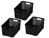 BranQ - Home essential Korb in Rattan Design 3er Set Grösse S 7l, BPA-frei Kunststoff PP, Schwarz, 28,5x19,5x12,9 cm, 3 Stk.