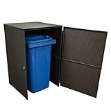 Gartenmoebel Mülltonnenbox groß 76x78x123cm für Tonnen bis 240 Liter, Stahl + Polyrattan Mocca Mülltonnenaufbewahrung