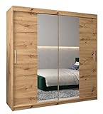 Kryspol Schwebetürenschrank Tokyo 1-200 cm mit Spiegel Kleiderschrank mit Kleiderstange und Einlegeboden Schlafzimmer- Wohnzimmerschrank Schiebetüren Modern Design (Artisan Eiche)