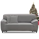 FIGOOO Sofabezug 2 Sitzer Stretch Sofabezüge mit Armlehnen Spandex Couchbezug Modern Anti-Rutsch Waschbar Sofa Protection Cover Schonbezug Couch(2-Sitzer,Hellgrau)