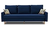 BETTSO -Schlafsofa Kippsofa Sofa Samt mit Schlaffunktion Klappsofa Bettfunktion mit Bettkasten Couchgarnitur Couch Sofagarnitur-ATENA PRO (Dunkelblau)