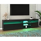 AMDXD Schwarz moderner TV-Schrank, helles Panel, Lowboard TV-Regal für Fernseher Variable LED-Beleuchtung, Wohn- und Esszimmer 180cm