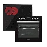 Simfer Einbau-Herdset 60 cm, 60 L, Herd-Kochfeld-Kombination, Glaskeramik-Kochfeld mit Zweikreis-und Bräterzone, 9 Funktionen, Grillfunktion, Umluft, Heißluft, Teleskopauszug SMF-CS 4029