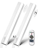 LED Schrankleuchte mit Bewegungsmelder und Fernbedienung, USB Aufladbar Schrankbeleuchtung LED Bewegungssensor Schranklicht Magnetisch Akku Unterbauleuchte Küche Flach Kabellos Lichtleiste zum Kleben