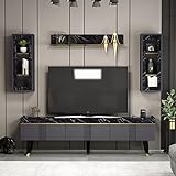 Homidea KARYA Wohnwand – Wohnzimmer TV Set – TV Schrank – TV Lowboard – Fernsehtisch - TV Möbel mit 3 Türen in modernem Design (Anthrazit/Marmor)