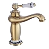 Badarmatur Nostalgie Wasserhahn YUNRUX Waschbecken Wasserhahn Einhebel Mischbatterie Waschtisch Armatur Waschtischarmatur Wasschbecken Einhandmischer Bad Faucet Wannen Armatur Badewanne Gold