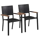 JUNZAI Gartenstühle 2 STK. Gartenmöbel, Balkonstühle, Balkonmöbel, Bistrostuhl, Garten Stühle, Armlehnenstuhl, Poly-Rattan Schwarz