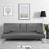 Yaheetech Klappbares Schlafsofa Couch mit Bettfunktion Bettsofa mit Großer Liegefläche von 167 cm L × 94 cm B fürs Wohnzimmer/Schlafzimmer/Heimkino/Gästezimmer grau