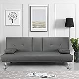 Yaheetech Klappbares Schlafsofa Couch mit Bettfunktion Bettsofa mit Großer Liegefläche von 167 cm L × 94 cm B fürs Wohnzimmer/Schlafzimmer/Heimkino/Gästezimmer grau