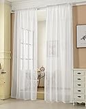 WOLTU Gardinen transparent mit Kräuselband Vorhang Leinenoptik Halbtransparent Voile Leinenvorhang Stores Fensterschal Dekoschal Wohnzimmer Kinderzimmer Schlafzimmer, 140x175 cm Weiß (1 Stück)