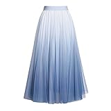 Rock,Frauen Blau Grün Farbverlauf Flauschig A Schrift Einfach Elegant Sommer Hohe Taille Elastisch Stretchy Plissee Basic Casual Midi Maxirock Für Dame Mädchen Party Prom Bürorock,Blau,Einheitsg