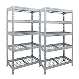 Master Regale 2er-Set Rivet Schwerlastregal mit Stahlgitter-Boden 180x90x45cm(HxBxT) 5 Böden 250 kg pro Boden verzinkt. Steckregal Metallregal Kellerregal Lagerregal Werkstattregal Garagenregal