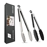 JEEYOO Grillzange - Küchenzange Set 2, 35cm Edelstahllaffen Grillzange und 26cm Silikon Kochzange, Hitzebeständigem Silikongriff Verriegelbare Metallzange, Servieren, Grillen, Buffet, Salat, Eis Ofen