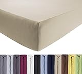 ENTSPANNO Jersey-Luxus-Spannbettlaken 180 x 200 | 200 x 200 | 200 x 220 cm für Wasser- und Boxspringbett in Beige | Sand aus Baumwolle. Spannbetttuch mit Einlaufschutz bis 40 cm hohe Matratzen
