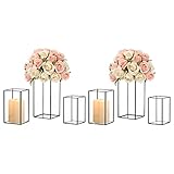 6 x Kerzenständer Glas Windlicht Set, Hewory Groß Kerzenhalter Schwarz für Stabkerzen Stumpenkerzen, Modern Stabkerzenhalter hohen Boden fur Hochzeit Wohnzimmer Mantel Kamin Weihnachten Deko