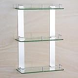 Ploutne Glasregal, dreifaches Bad-Organizer-Regal aus Aluminium, wandmontiertes Badezimmer-Wandregal aus Aluminium und Glas, quadratisches Dusch-Organizer-Rack, eloxierte Badezimmerregale