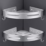 Hoomtaook Duschregal Ohne Bohren Ecke, Badezimmer Regal Badregal Aluminium Duschkorb Bad Accessoires Matte Finish Duschkörbe & Duschablagen Badregal 2 Stück Mit Häkchen Silber