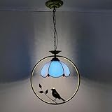 MG REAL Pendelleuchte Tiffany-Stil Kronleuchter, 8 Zoll Buntglas Hängeleuchte, Harz Vogel LED Deckenleuchte für Wohnzimmer Schlafzimmer Esszimmer Küche, E27 Glühbirne, Max40w,G