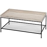 HOMCOM Couchtisch Kaffeetisch Beistelltisch mit erhöhtem Tischrand Offene Ablagefläche Wohnzimmertisch Nachttisch für Wohnzimmer, Büro MDF Stahl Naturholz 100 x 50 x 46,5 cm