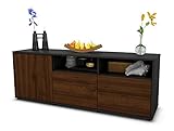 TV Schrank Lowboard Angelina - Korpus in anthrazit matt - Front im Holz Design Walnuss (135x49x35cm) - mit Push to Open Technik - Made in Germany