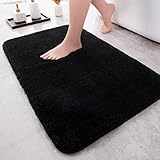 chakme Badematte rutschfest 61×91 cm, Weiche Mikrofaser Badvorleger Duschvorleger Waschbar, Home Badezimmerteppich Edel Badteppich für Badezimmer, Schlafzimmer und Wäscherei, Schwarz