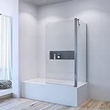 Eck Duschtrennwand für Badewanne 80 x 70 x 140 cm Duschabtrennung Badewannenaufsatz mit Seitenwand Duschwand Glas aus 5 mm Sicherheitsglas ESG Echtglas klar Nano Beschichtung | AQUABATOS