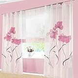 SIMPVALE 2 stücks Gardinenschal Gardine Print Blumen Vorhang für Wohnzimmer Schlafzimmer Schlaufenschal, Breite 150cm / Höhe 145cm, Rosa