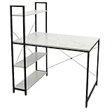 Schreibtisch mit Regal HWC-K81, Laptoptisch Bürotisch Arbeitstisch, 100x60cm Metall MDF - Marmor-Optik weiß