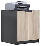 Vladon Druckerkommode Logan, Aktenschrank mit 2 Fächern und 2 Türen, Korpus in Schwarz matt, Fronten in Eiche sägerau, (51 x 60,5 x 54 cm)